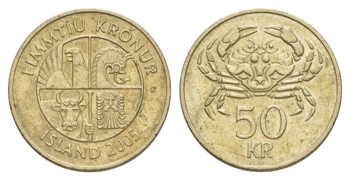 Исландия 50 крон 2005 KM 31 никель латунь 4635-145