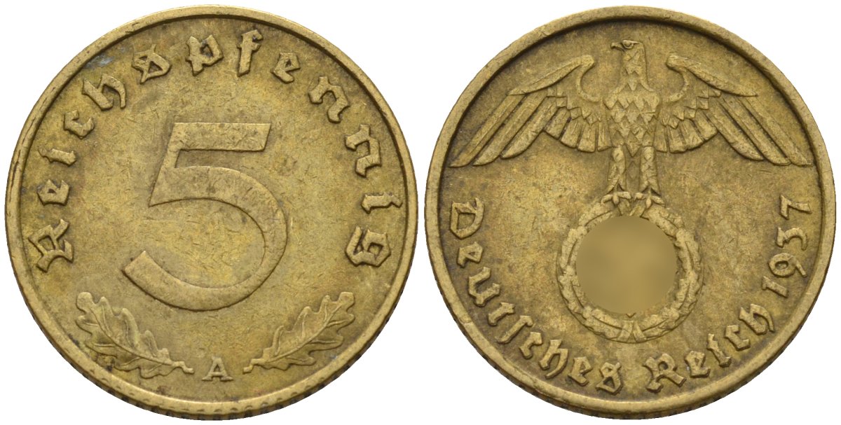 Германия 5 рейхспфеннигов 1937 A KM 91, J. 363 алюминиевая бронза 4151-736