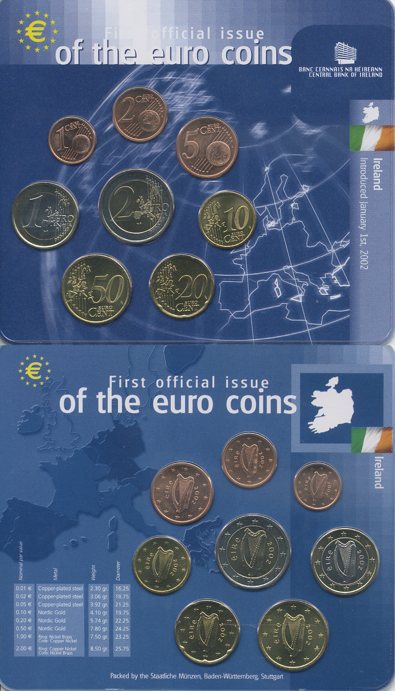 Ирландия евронабор из 8 монет 2002 официальный выпуск в пластике    UNC  3897-5-2