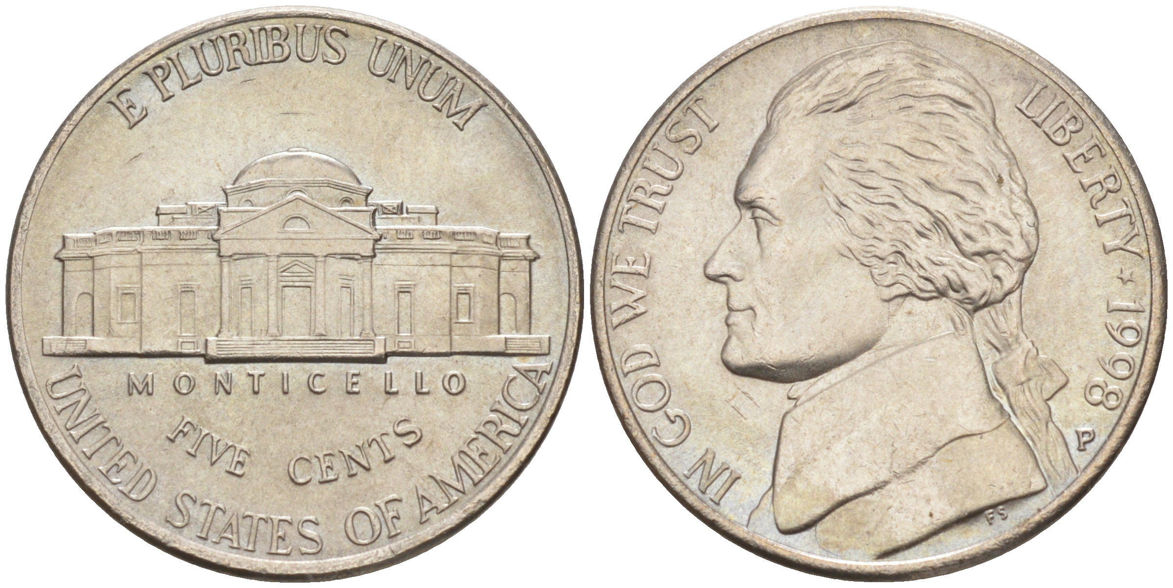 США 5 ЦЕНТОВ 1998 P ДЖЕФЕРСОН KM A192 медно-никель 4114-1122