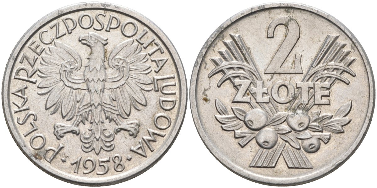 Польша 2 злотых 1958 MW KM 46, Parchimowicz 216a алюминий 4591-1015