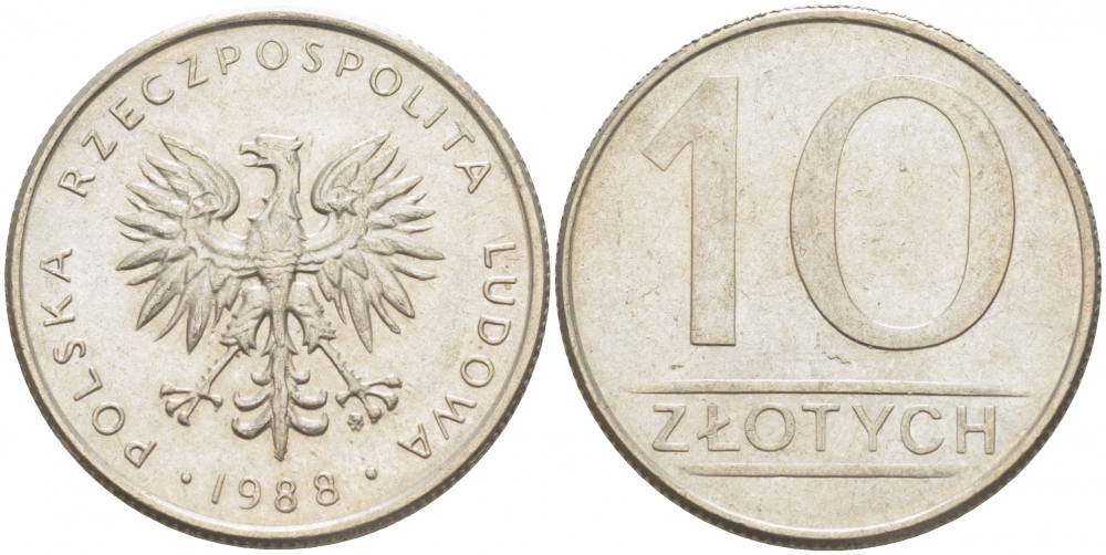 ПОЛЬША 10 ЗЛОТЫХ 1988 MW KM 152.1 медно-никель 4519-1015
