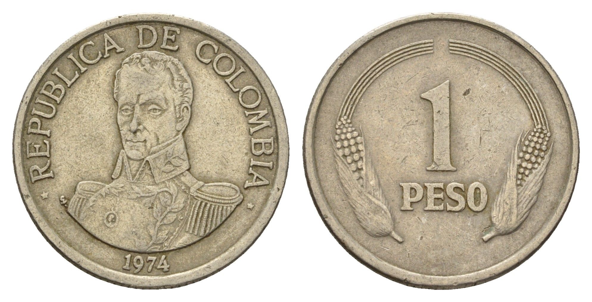 Колумбия 1 песо 1974 Симон Боливар KM 258 медно-никель 4141-646