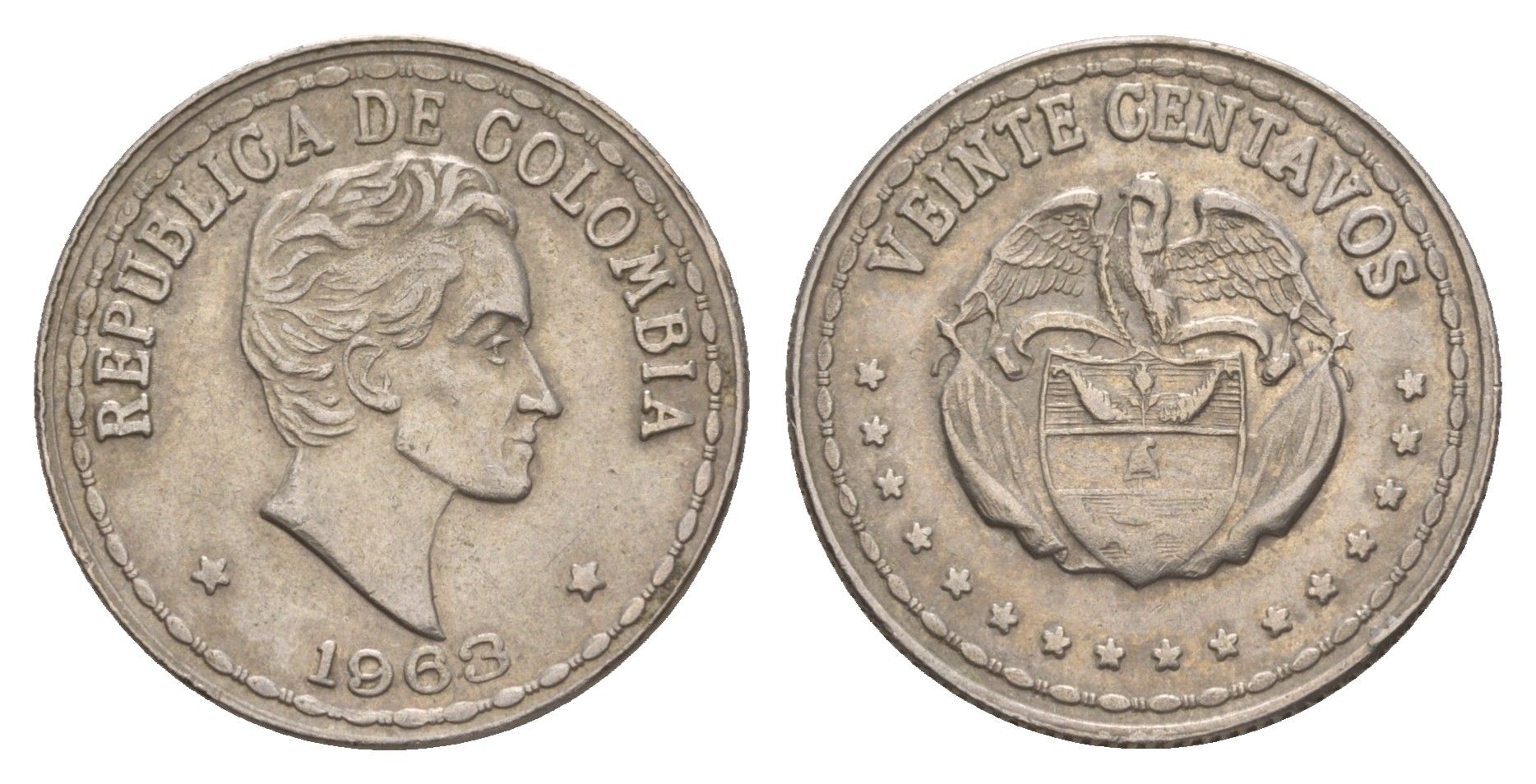 Колумбия 20 сентаво 1963 KM 215 медно-никель 4656-1013