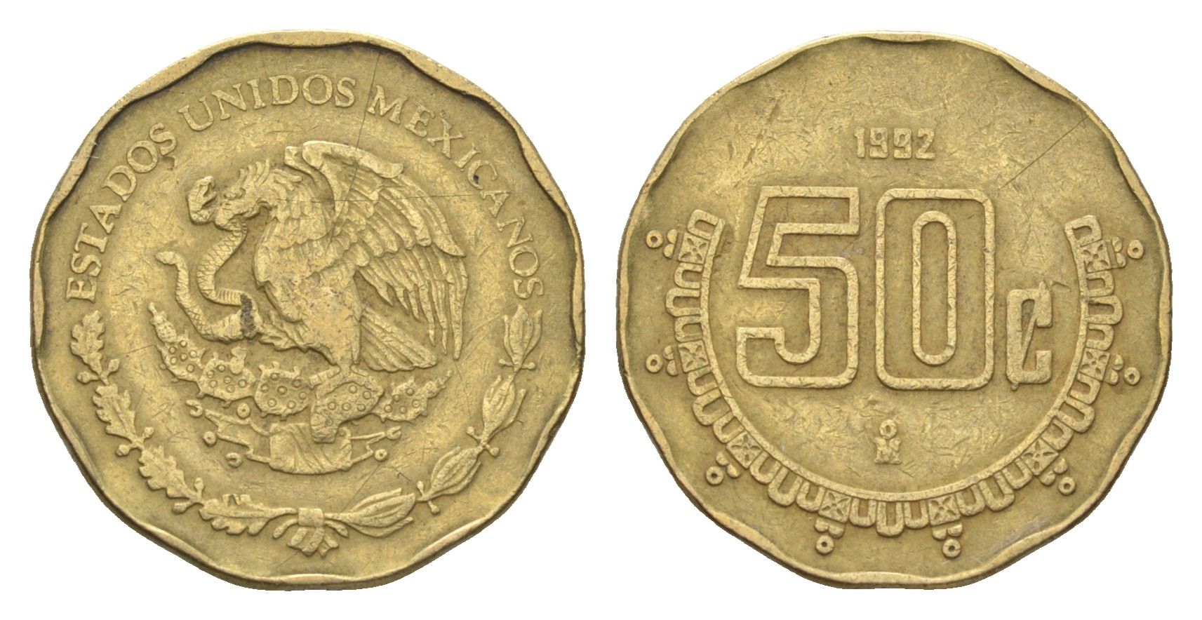 Мексика 50 сентаво 1992 KM 549 алюминиевая бронза 4664-761