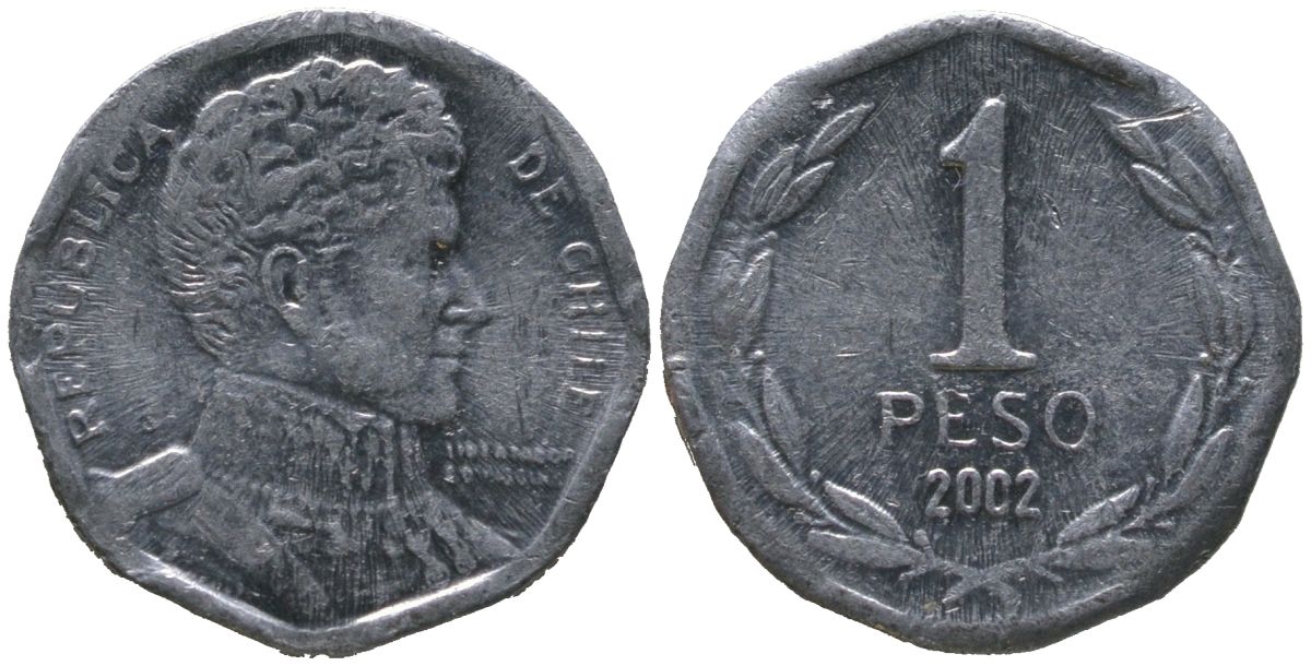 Чили 1 песо 2002 So KM 231, Schon 79 алюминий 4387-629