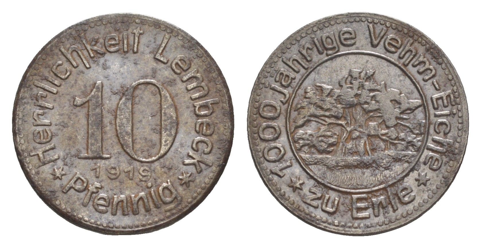 Лембек 10 пфеннигов 1919 Funck 286.2, Men18 18717.2 железо 4636-821