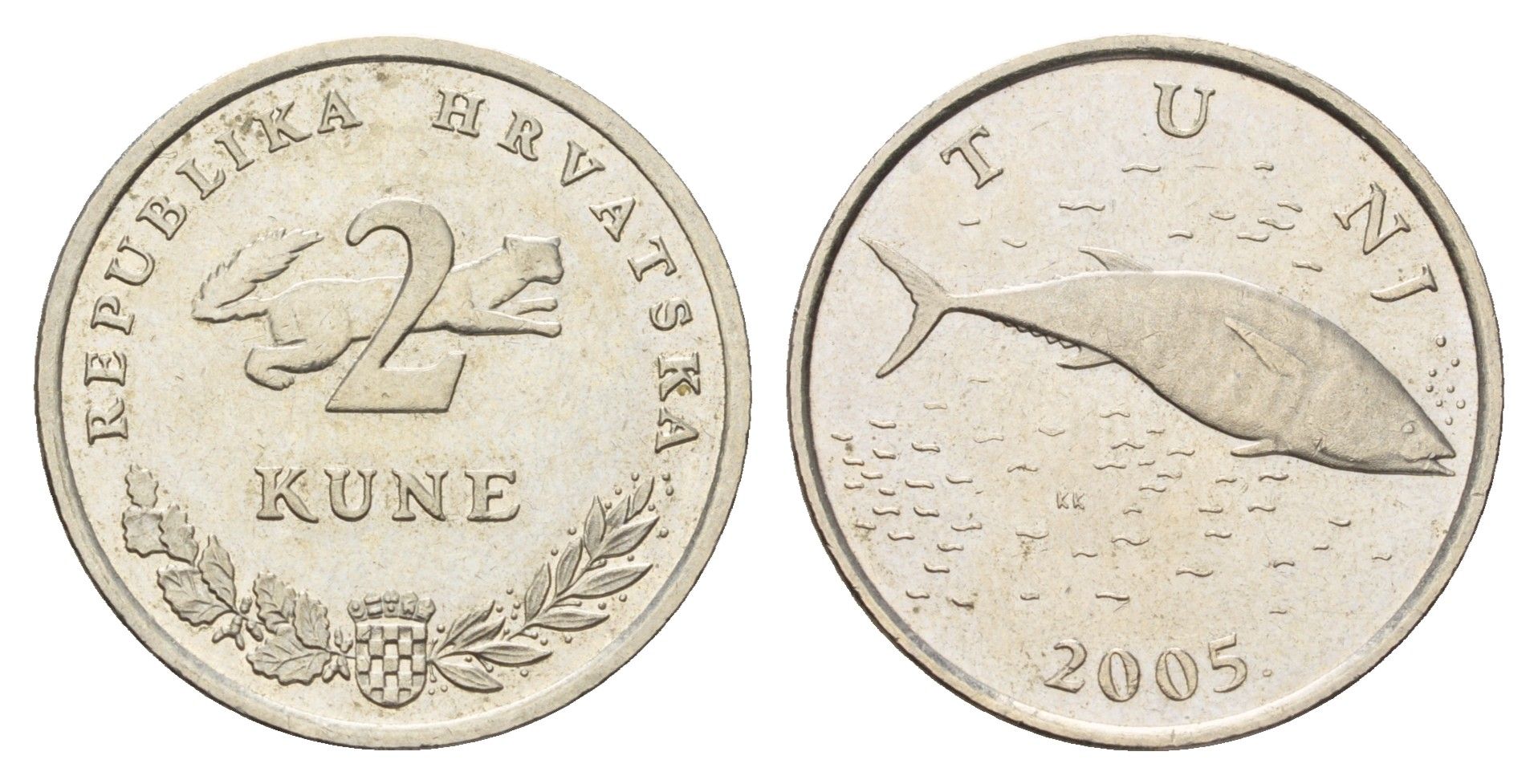 Хорватия 2 куны 2005 Голубой тунец KM 10 медь цинк никель 3459-941