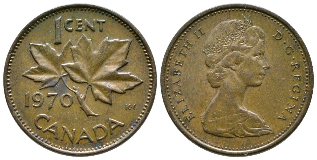 Канада 1 цент 1970 Елизавета II (1952-2022), кленовый лист KM 59.1 бронза 46-1453
