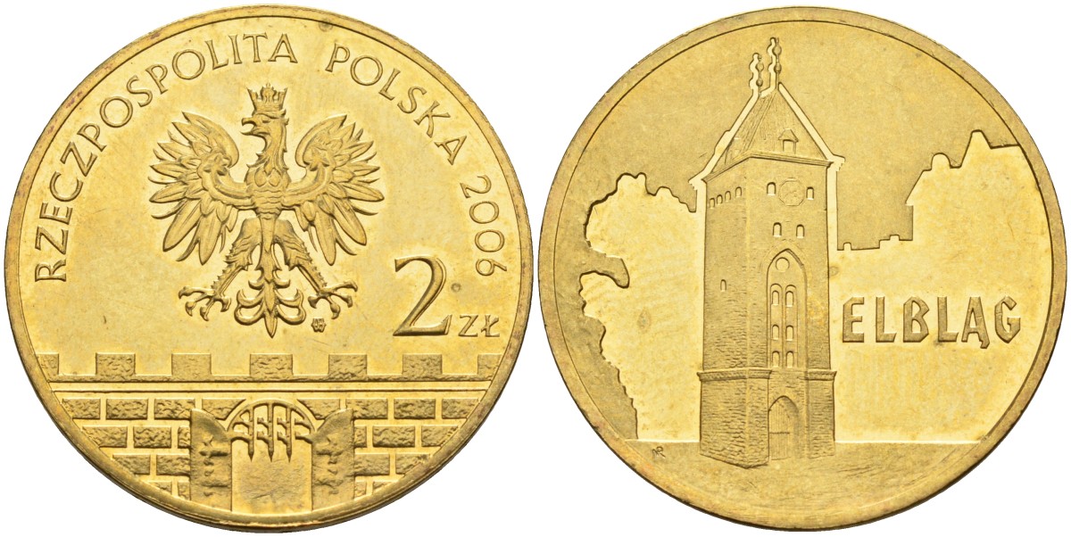 Польша 2 злотых 2006 MW, серия польские города, Эльблонг (ELBLAG) KM 546, Parchimowicz 989 латунь 4586-1155