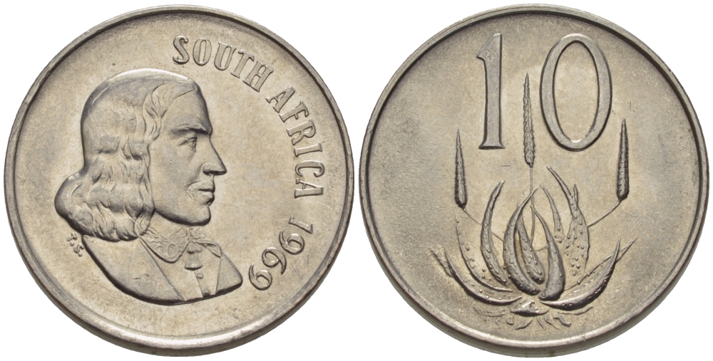 ЮАР 10 ЦЕНТОВ 1969 SOUTH, ЯН ВАН РИБЕК (1619-1677), ГОЛАНДСКИЙ ИССЛЕДОВАТЕЛЬ , МОРЕПЛАВАТЕЛЬ, ОСНОВАТЕЛЬ Г. КЕЙПТАУНА, ЦВЕТОК АЛОЭ, АНГЛИЙСКАЯ ЛЕГЕНДА KM 68.1 никель UNC 67-356