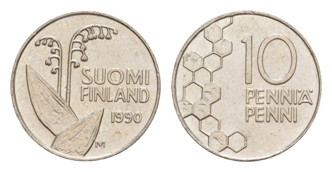 Финляндия 10 пенни 1990 KM 65 медно-никель 4647-351