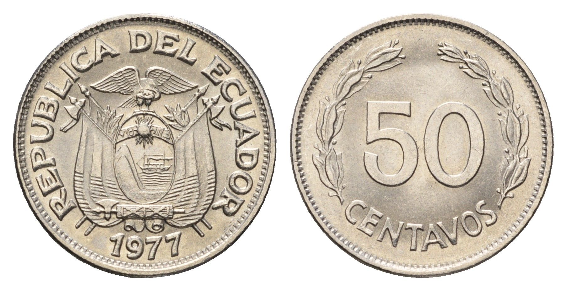 Эквадор 50 сентаво 1977 KM 81 сталь плакированная никелем UNC 4698-545
