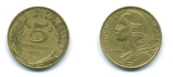 ФРАНЦИЯ 5 САНТИМОВ 1992 ТИП MARIANNE KM 933 медь алюминий никель 46-2517