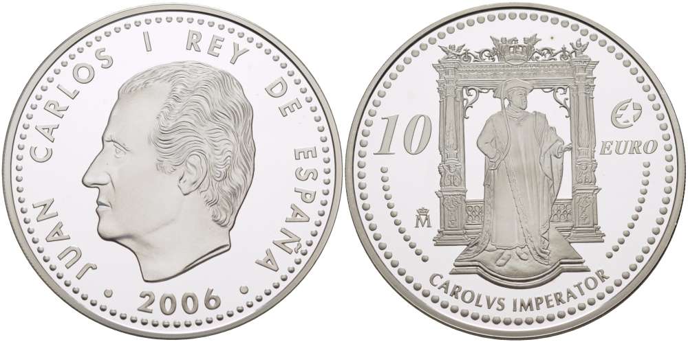 Испания 10 евро 2006 M, Выдающиеся европейцы - Карл V KM 1122 серебро PROOF 02-040-23