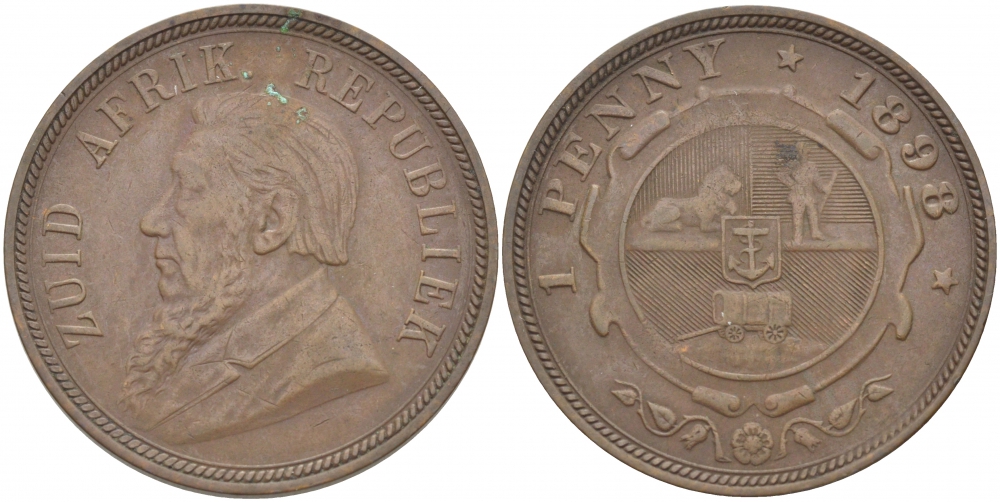 Южно-Африканская Республика, Трансвааль 1 пенни 1898 Пауль Крюгер KM 2 медь 180-1012