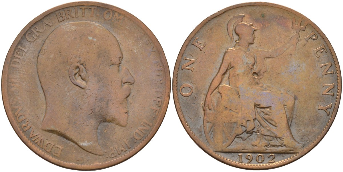 Великобритания 1 пенни 1902 Эдуард VII (1901-1910) KM 794.1, Sp 3990A бронза 115-1022