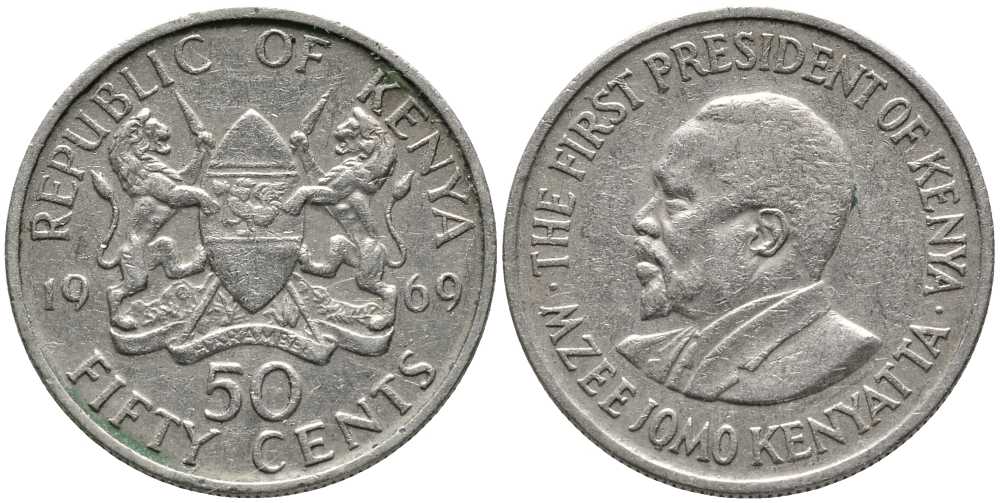 Кения 50 центов 1969 Джомо Кениата KM 13 медно-никель 110-613