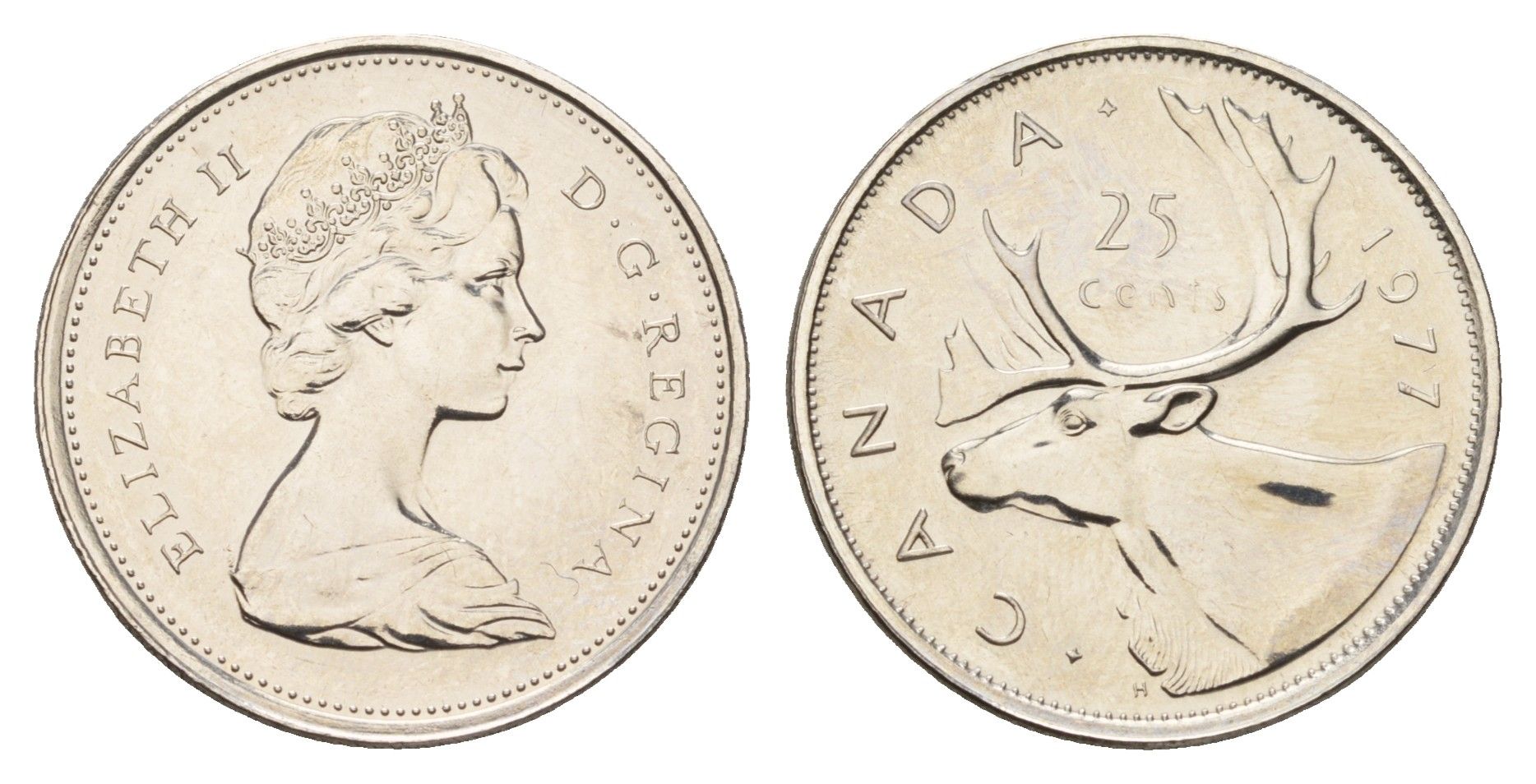 Канада 25 центов 1977 Елизавета II (1952-2022), олень KM 62b никель PROOF-LIKE (BU) 413-4124