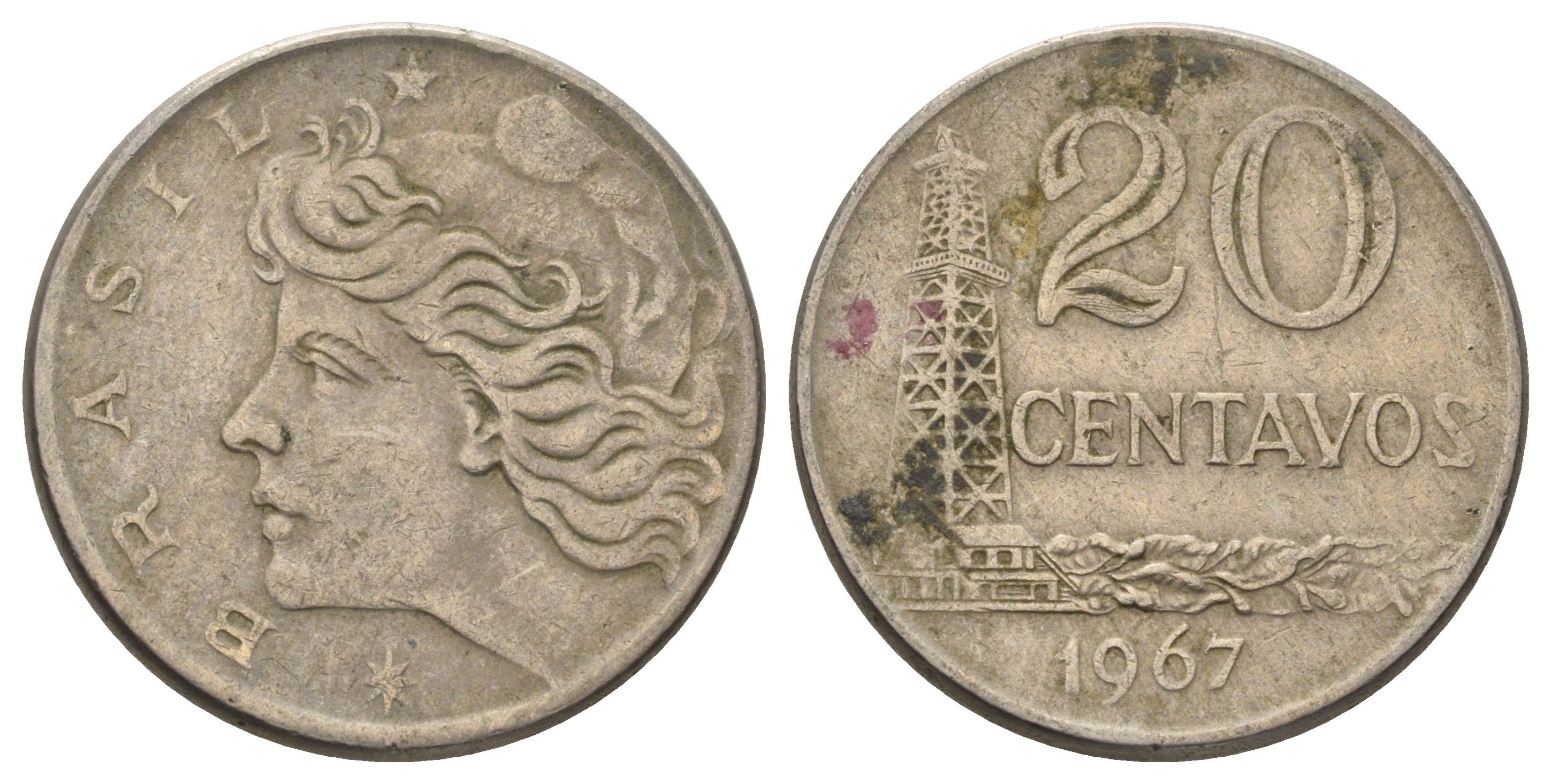 Бразилия 20 сентаво 1967 KM 579.1 медно-никель 4159-441