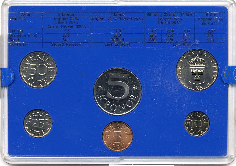 Швеция набор монетного двора из 6 монет 1983 в пластике, Карл XVI Густав (1973- ) KM MS27 UNC 5-4-2-58