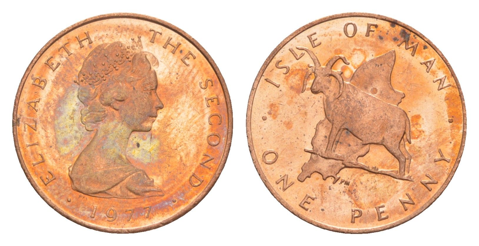 Остров Мэн 1 пенни 1977 Елизавета II (1952-2022) KM 33 бронза aUNC 4647-148