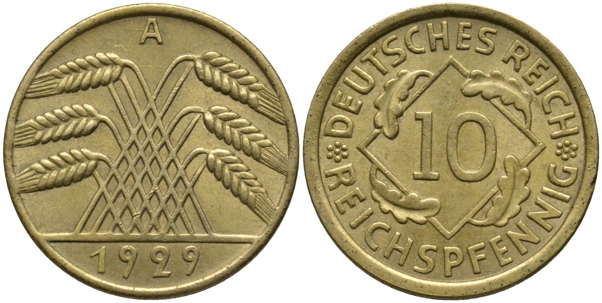 Германия 10 рейхспфеннигов 1929 A KM 40 алюминиевая бронза 4171-345