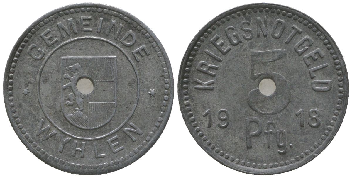 Вилен (Германия) 5 пфенингов 1918 Funck 617.1, Men18 34953.1 цинк 4588-717