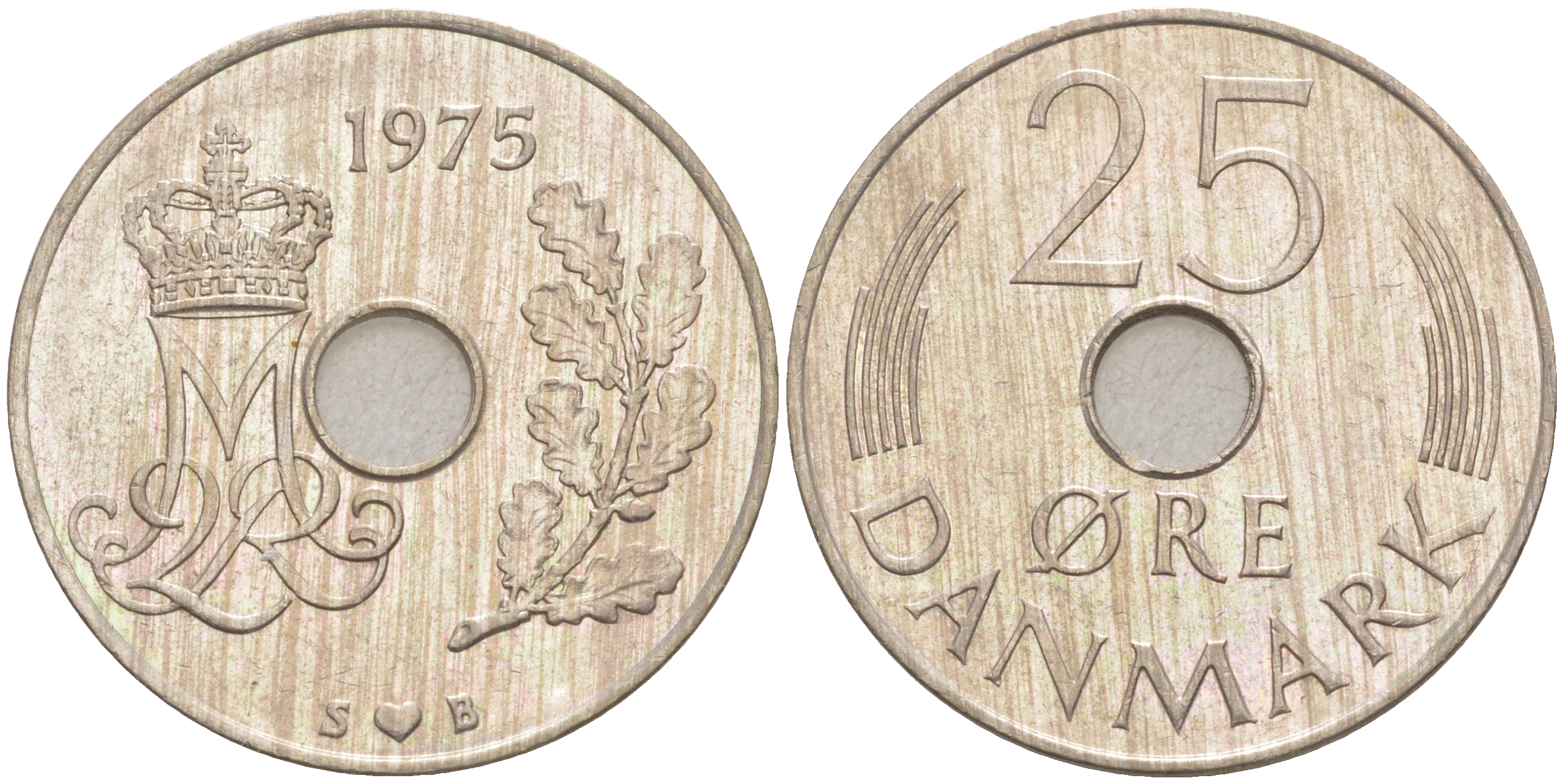 Дания 25 эре 1975 S; B, Маргрете II (1972- ) KM 861.1 медно-никель UNC 106-235