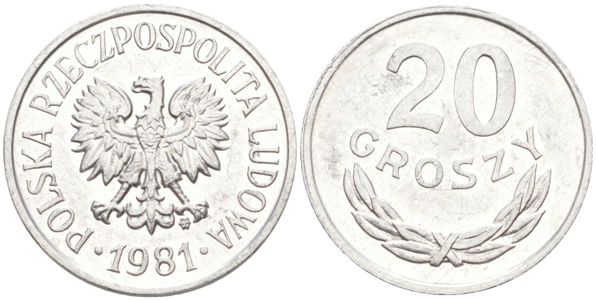 Польша 20 грошей 1981 MW KM A47 алюминий 3336-1234