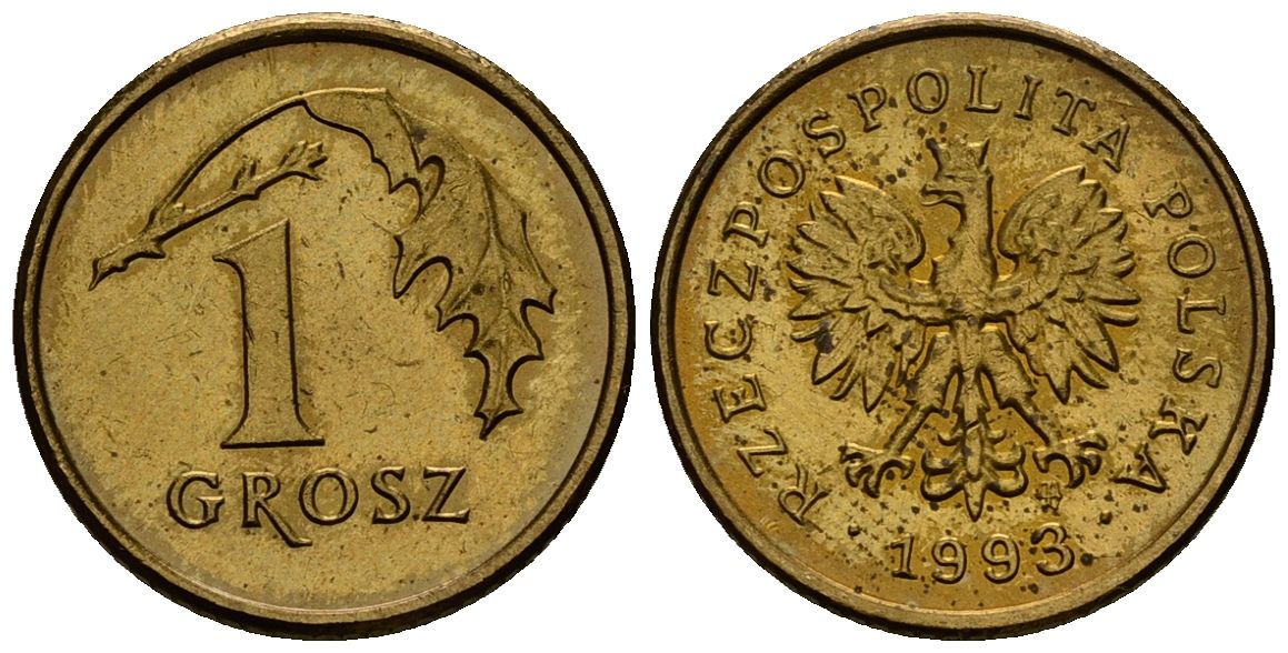 Польша 1 грош 1993 Y 276 латунь 4164-955