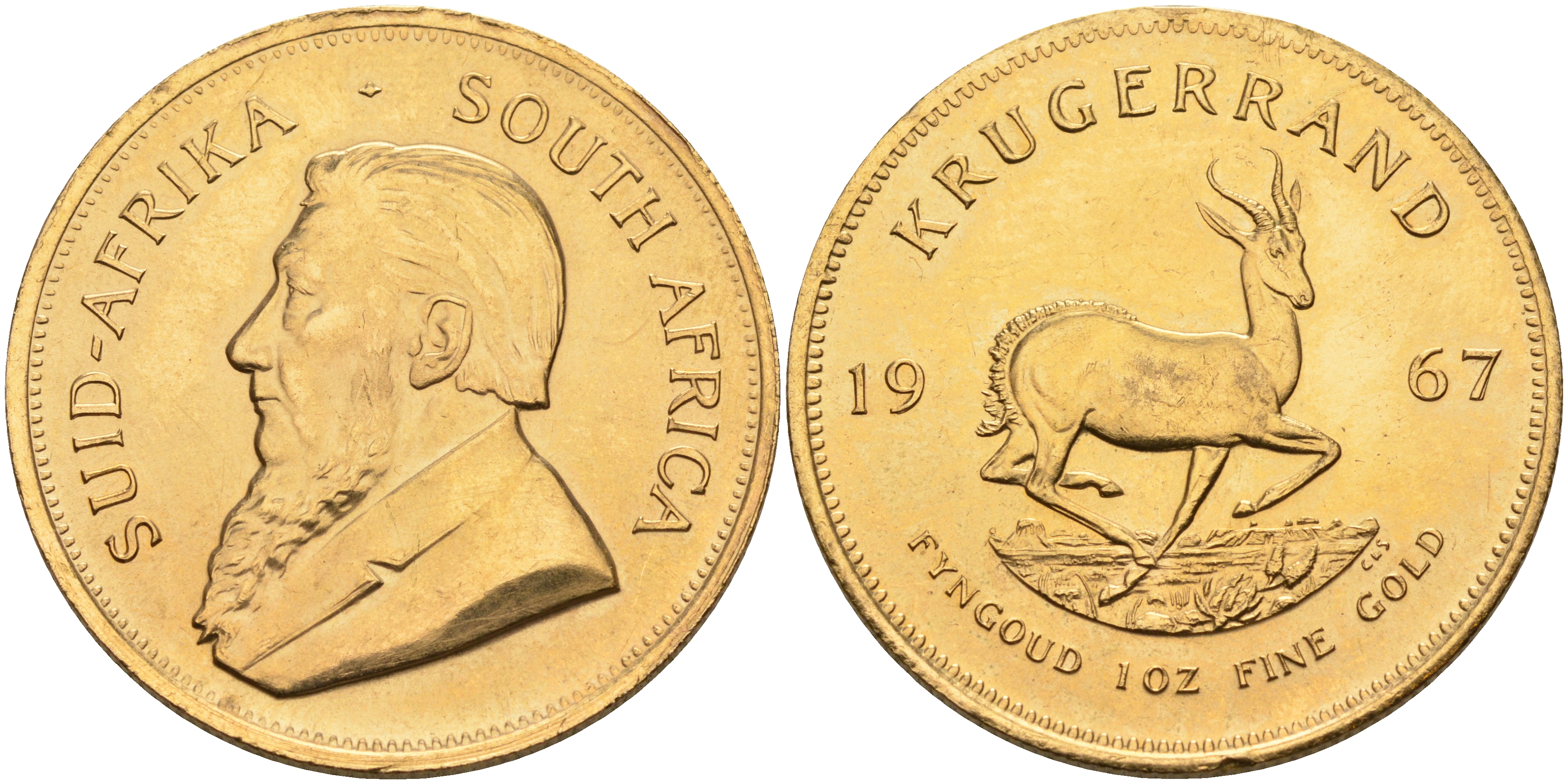 ЮАР 1 крюгеранд 1967 KM 73 золото UNC 10-010-48