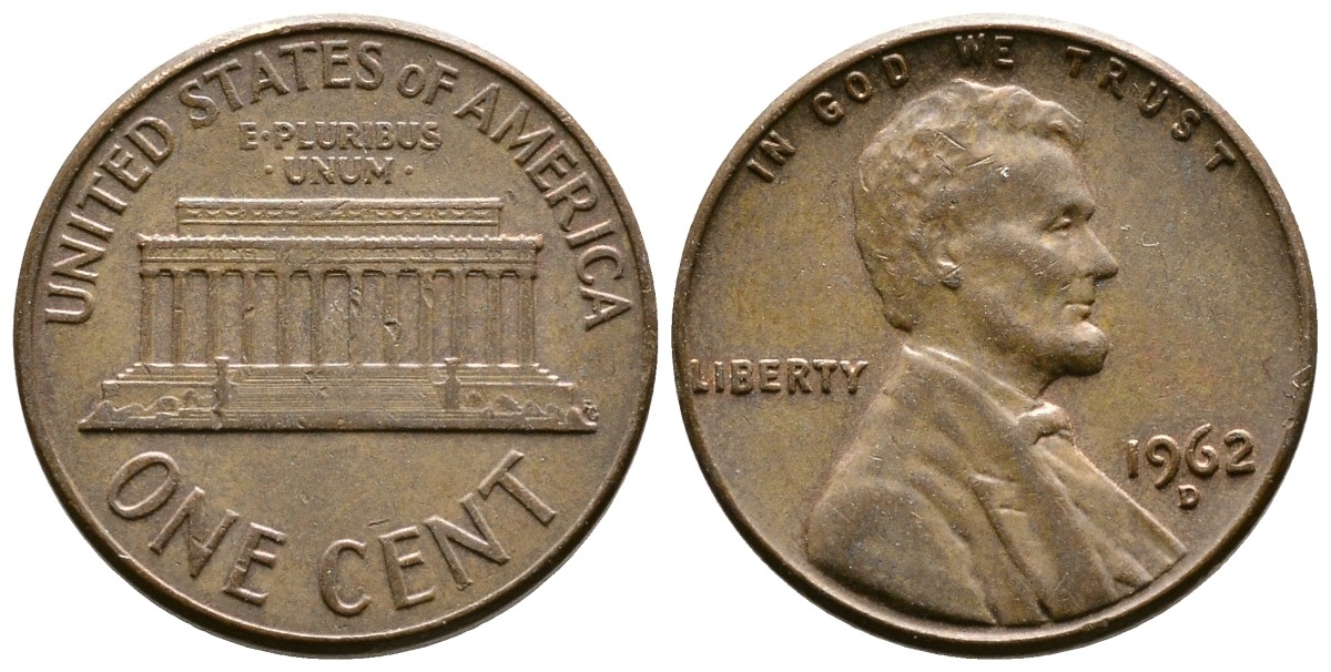 США 1 цент 1962 D, Авраам Линкольн KM 201 медь цинк 3458-127