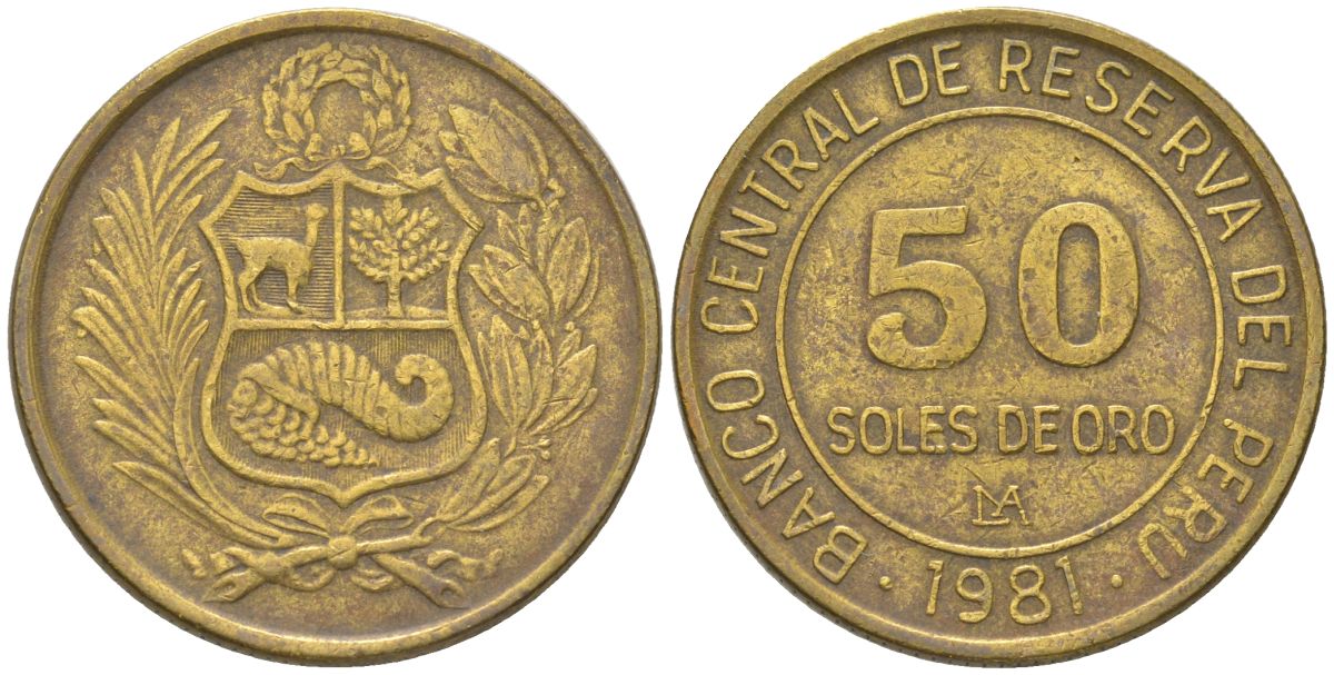 Перу 50 солей 1981 LIMA KM 273, Schon 83 алюминиевая бронза 4397-455