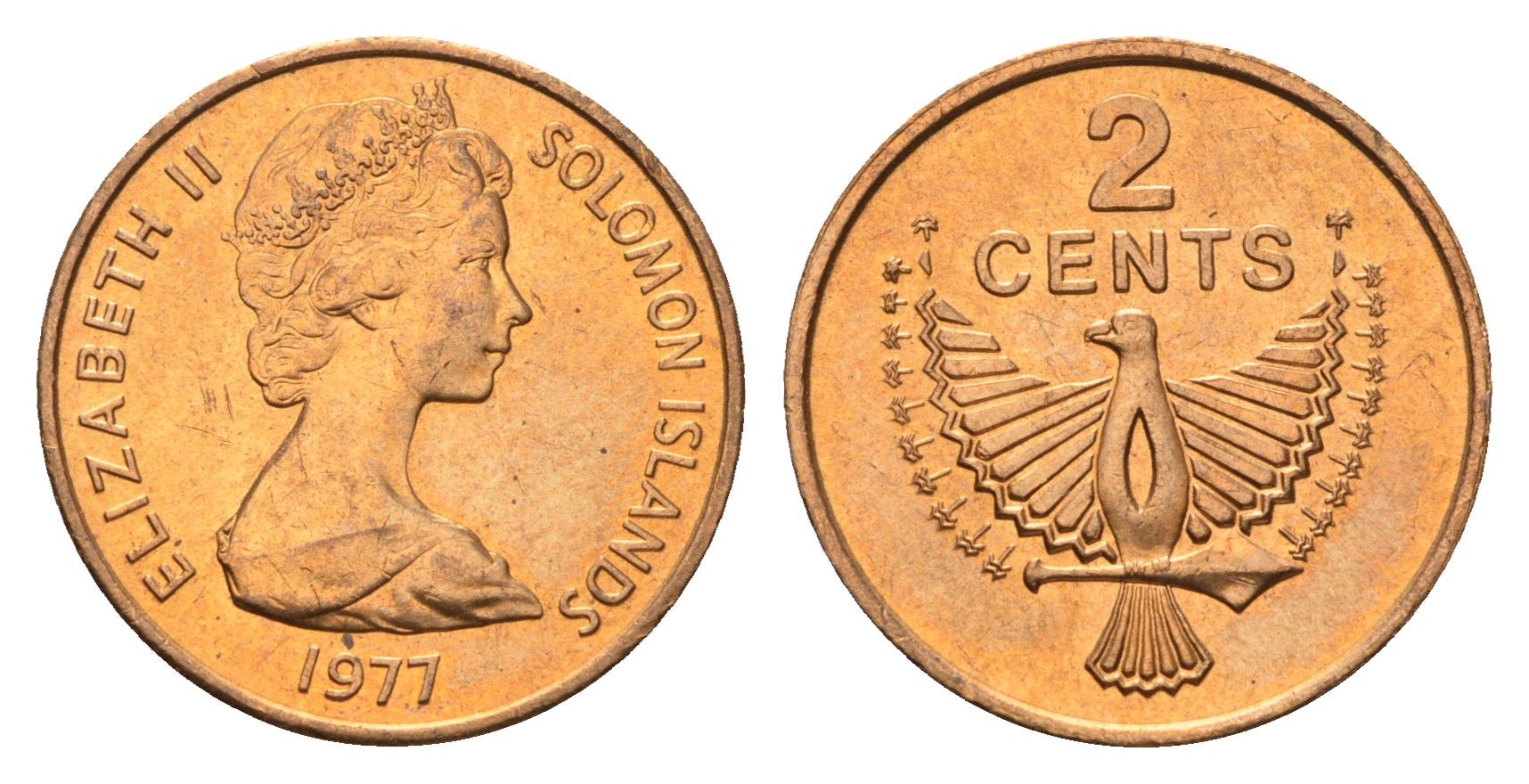 Соломоновы острова 2 цента 1977 птица KM 2 бронза aUNC 4573-144