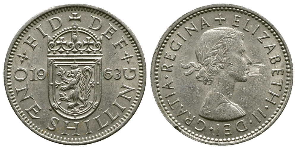 Великобритания 1 шиллинг 1963 Елизавета II (1952-2022), Шотландский герб KM 905, Spink 4148 медно-никель 4384-712