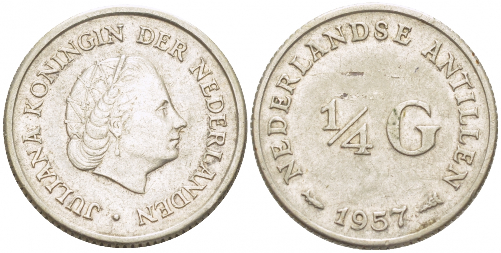 Нидерландские Антилы 1/4 гульдена 1957 Юлиана (1948-1980) KM 4 серебро 112-1043