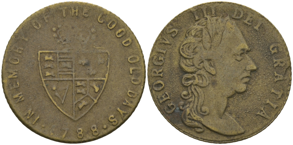 Англия жетон, токен ND ГЕОРГ III, В ПАМЯТЬ О СТАРЫХ ДОБРЫХ ДНЯХ желтый металл 99-458