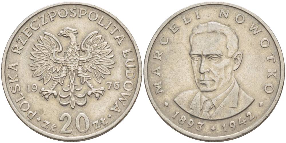 ПОЛЬША 20 ЗЛОТЫХ 1976 МАРЦЕЛИЙ НОВОТКО, МОНДВОР КРЕМНИЦА KM 69 медно-никель 4542-1143