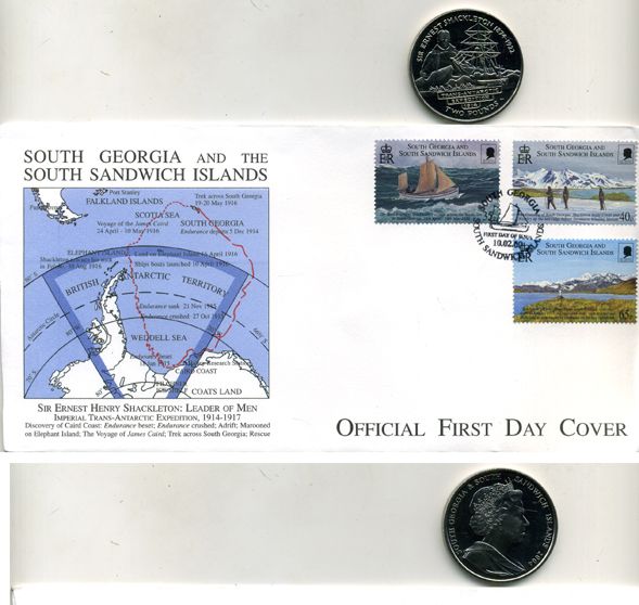 Южная Георгия и Южные Сандвичевы Острова 2 фунта 2004 ПЛЮС КОНВЕРТ С МАРКАМИ UNC 7-5-18