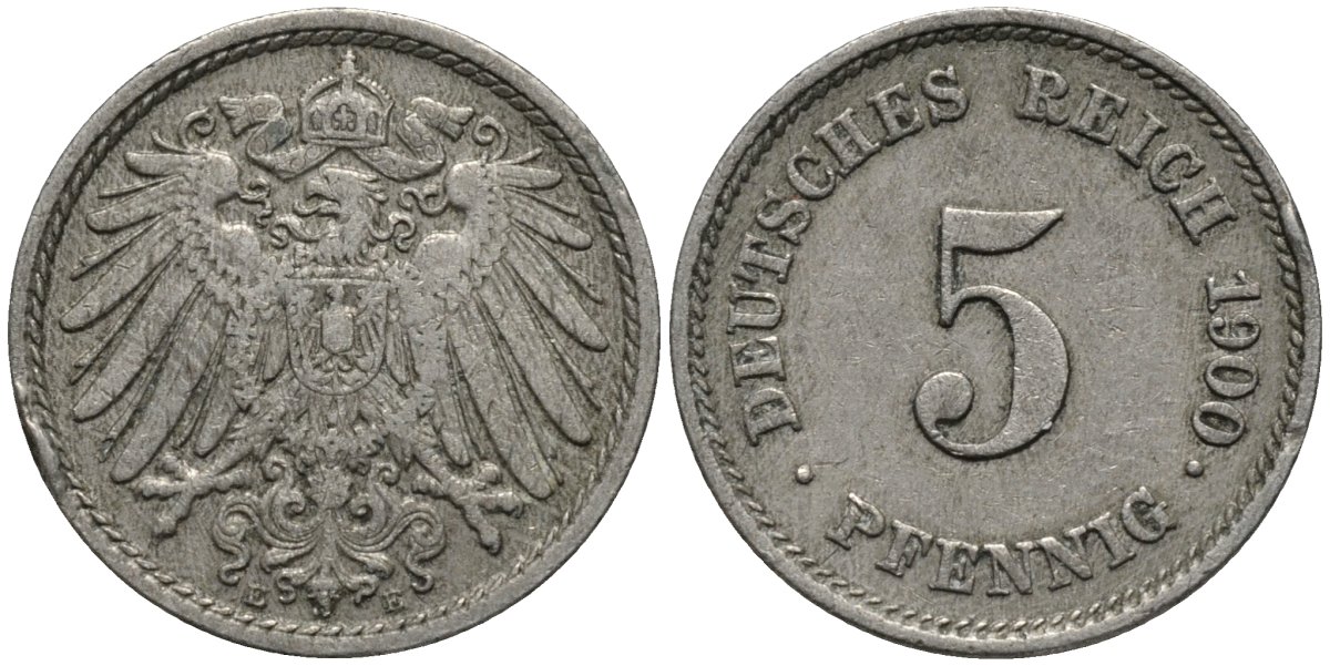 Германия 5 пфеннигов 1900 E KM 11 медно-никель 4392-163