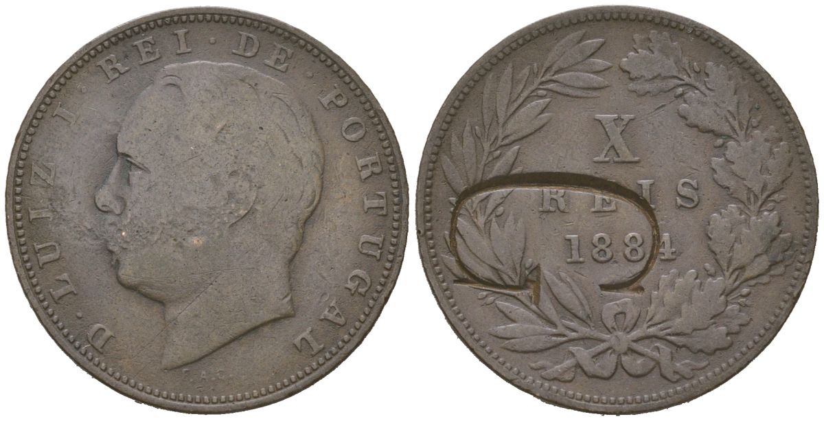 Португалия 10 реалов 1884 Луиш I (1861-1889) KM 526 бронза 4171-1041