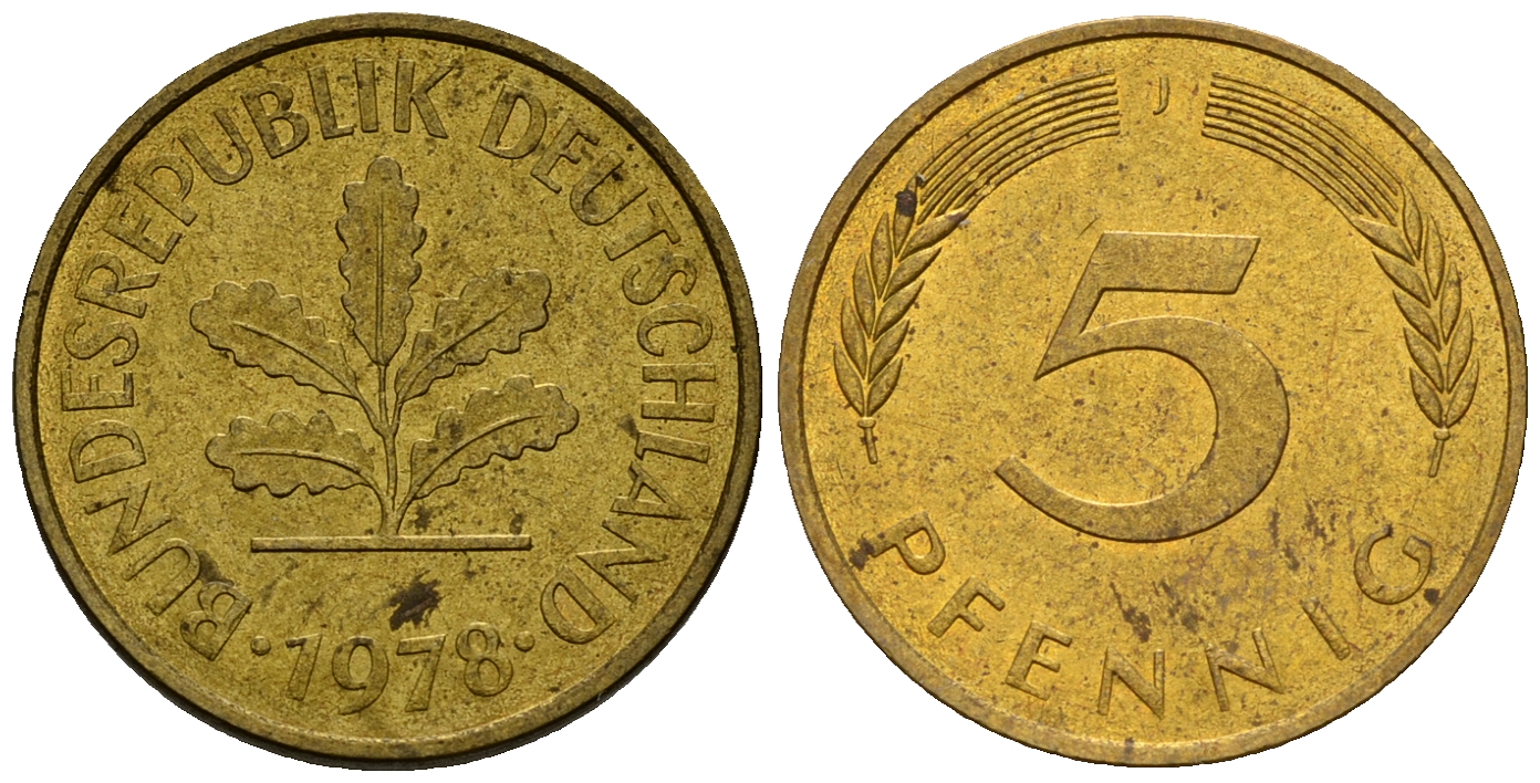 ФРГ 5 пфеннигов 1978 J J.382, KM 107 сталь плакированная латунью    4598-1019