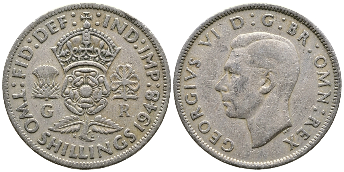 Великобритания 2 шиллинга (флорин) 1948 Георг VI (1936-1952) KM 865, Spink 4102 медно-никель 89-1737