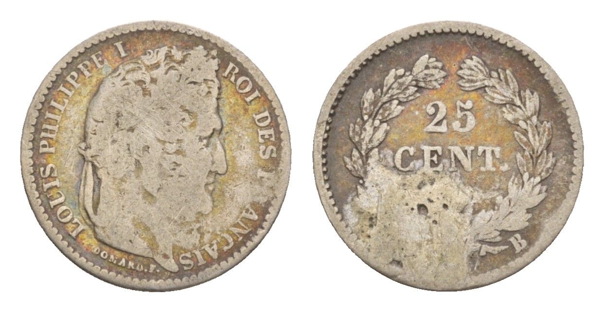 Франция 25 сантимов 1845 B, Наполеон III (1852-1870) KM 755.2 серебро 4659-143