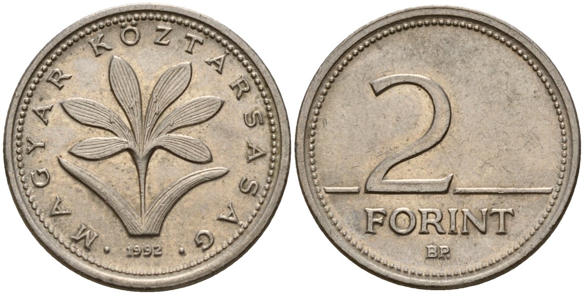 Венгрия 2 форинта 1992 KM 693 медно-никель 4154-1122