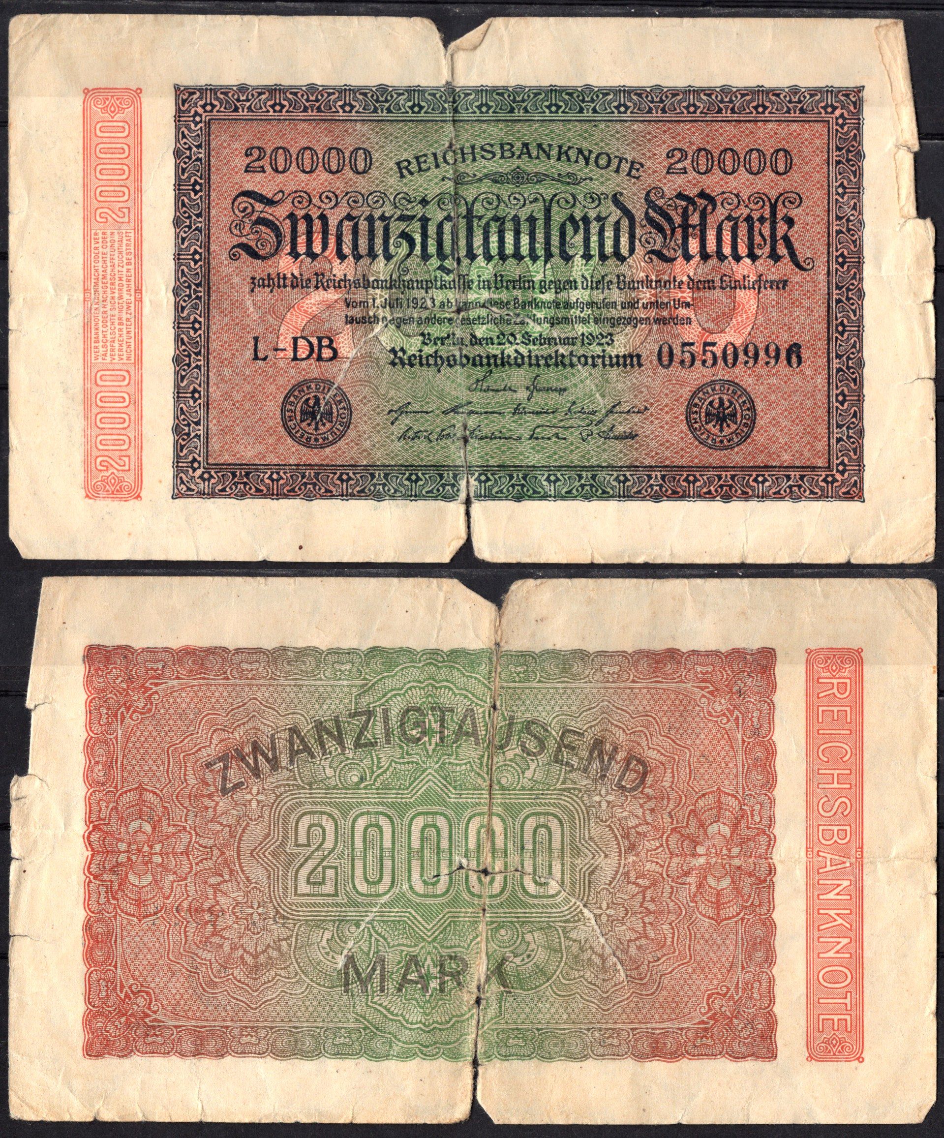 Германия 20000 марок 1924 Pick 85 b бумага 2192-24-2-2