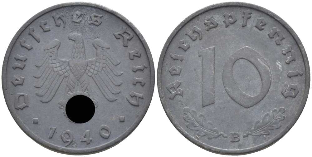Германия 10 рейхспфеннигов 1940 B KM 101, J. 371 цинк 4401-844
