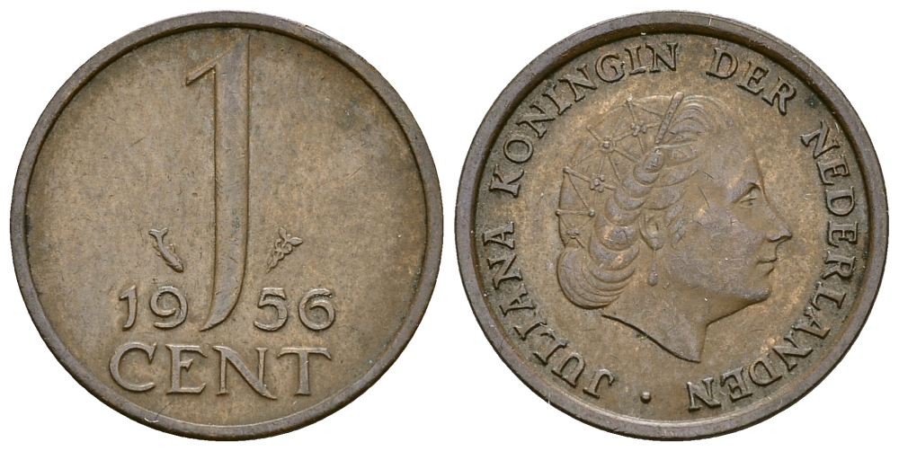 НИДЕРЛАНДЫ 1 ЦЕНТ 1956 ЮЛИАНА KM 180 бронза 61-1247