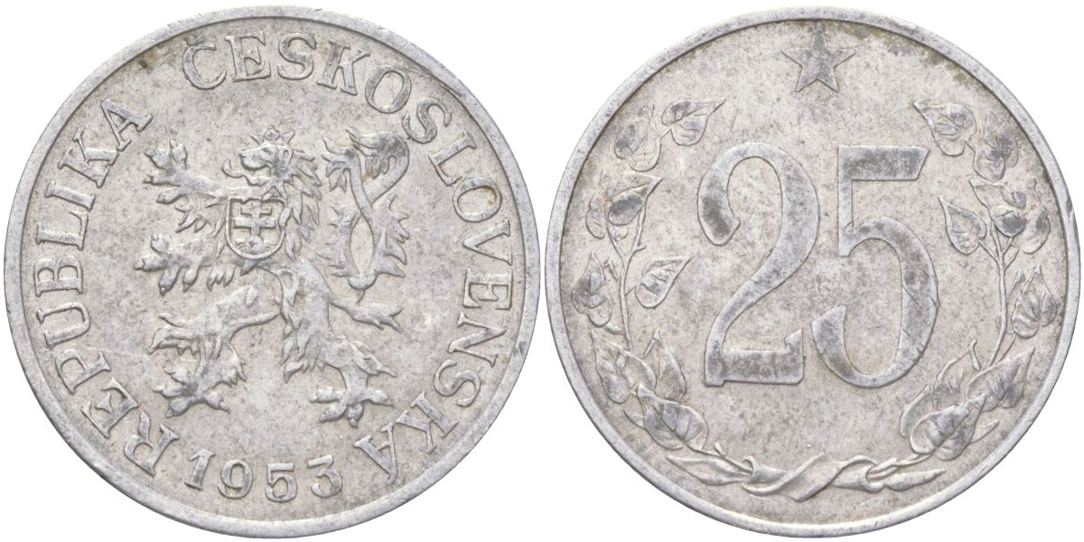 Чехословакия 25 геллеров 1953 KM 39 алюминий 4163-1153